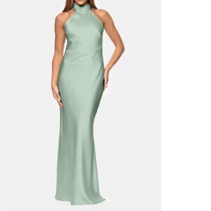 Xscape Halter Neck Satin Sheath Gown Sage Green 16
